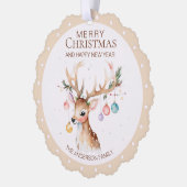 Watercolor Rendier Beige Kerstbal Kaart (Links)