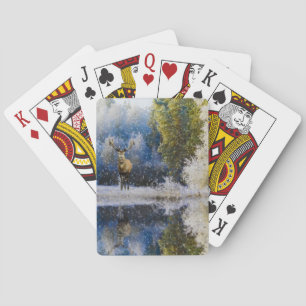 Watercolor Rendier Besneeuwde Winterbos Pokerkaarten