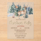 Watercolor Rendier, Bos Kerstfeest Acryl Uitnodigingen (Voorkant)