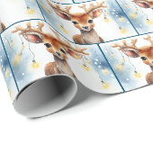 Watercolor Rendier In Kerstverlichting Cadeaupapier (Rol Hoek)