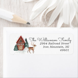 Watercolor Rendier   Kerst Retouradres Etiket