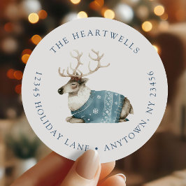 Watercolor Rendier Kerst Retouradres Ronde Sticker