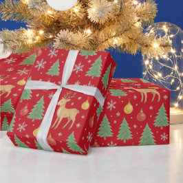 Watercolor Rendier & Kerstboom -  Cadeaupapier