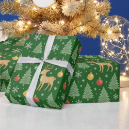 Watercolor Rendier & Kerstboom -  Cadeaupapier