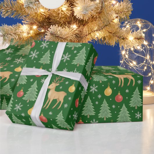 Watercolor Rendier & Kerstboom -  Cadeaupapier (Feestdagen)