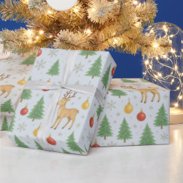 Watercolor Rendier & Kerstboom -  Cadeaupapier