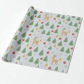 Watercolor Rendier & Kerstboom -  Cadeaupapier (Uitgerold)