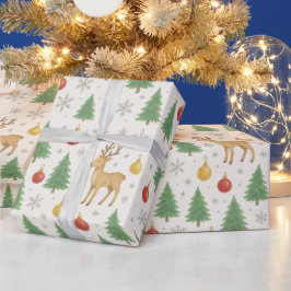 Watercolor Rendier & Kerstboom -  Cadeaupapier