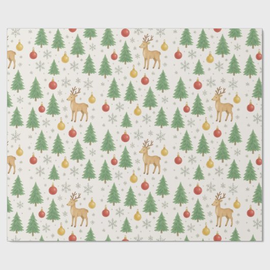 Watercolor Rendier & Kerstboom -  Cadeaupapier (Vlak)