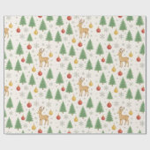 Watercolor Rendier & Kerstboom -  Cadeaupapier (Vlak)