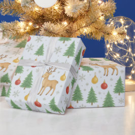 Watercolor Rendier & Kerstboom -  Cadeaupapier