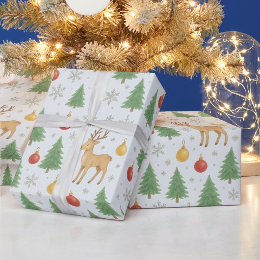Watercolor Rendier & Kerstboom -  Cadeaupapier (Feestdagen)