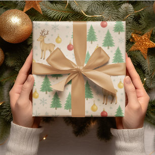 Watercolor Rendier & Kerstboom -  Cadeaupapier