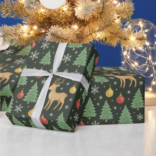 Watercolor Rendier & Kerstboom -  Cadeaupapier (Feestdagen)