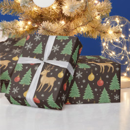 Watercolor Rendier & Kerstboom -  Cadeaupapier