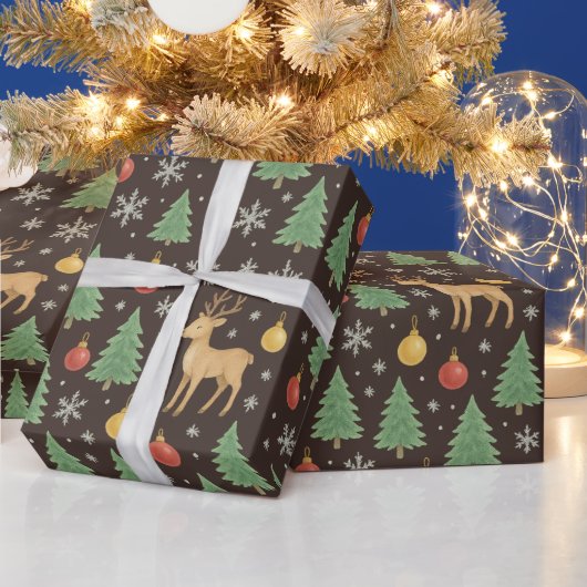 Watercolor Rendier & Kerstboom -  Cadeaupapier (Feestdagen)