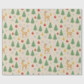 Watercolor Rendier & Kerstboom - Cadeaupapier (Vlak)