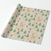 Watercolor Rendier & Kerstboom - Cadeaupapier (Uitgerold)