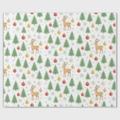 Watercolor Rendier & Kerstboom - Cadeaupapier (Vlak)