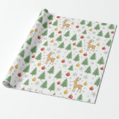 Watercolor Rendier & Kerstboom - Cadeaupapier (Uitgerold)