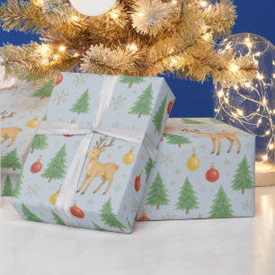 Watercolor Rendier & Kerstboom - Cadeaupapier
