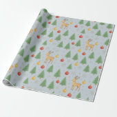 Watercolor Rendier & Kerstboom -  Cadeaupapier (Uitgerold)