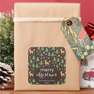 Watercolor Rendier & Kerstboom -  Vierkante Sticker
