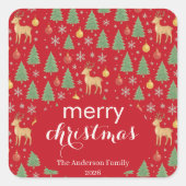 Watercolor Rendier & Kerstboom - Vierkante Sticker (Voorkant)