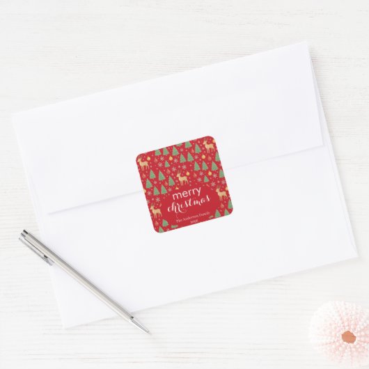 Watercolor Rendier & Kerstboom - Vierkante Sticker (Envelop)