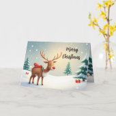 Watercolor Rendier Kerstkaart Kaart (Gele Bloem)