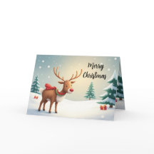 Watercolor Rendier Kerstkaart