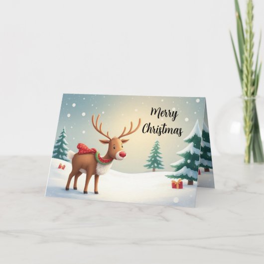 Watercolor Rendier Kerstkaart Kaart (Voorkant)