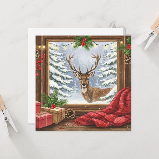 Watercolor rendier Kerstmis  Kaart (Voorkant / Achterkant in situ)