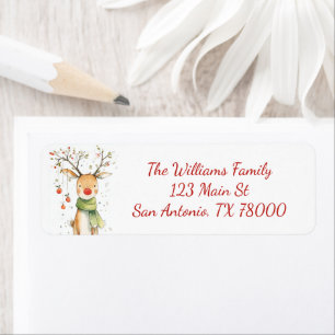 Watercolor Rendier Merry & Bright Kerstmis Etiket
