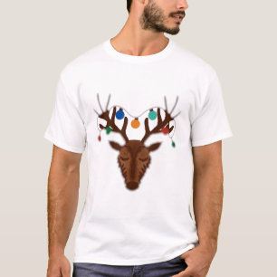 Watercolor Rendier Met Kerstverlichting T-shirt