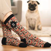 Watercolor Retro Pugs Monogram Sokken