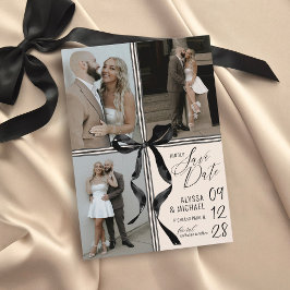Watercolor Ribbon Bow Modern 3 Photo Wedding Save The Date