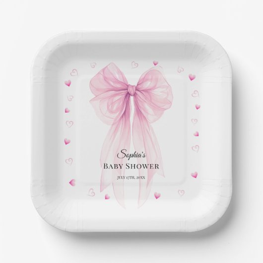Watercolor Ribbon Coquette Party Tableware Papieren Bordje (Voorkant)