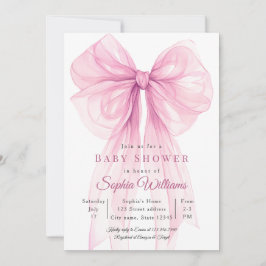 Watercolor Ribbon Girl Baby Shower Invite Kaart