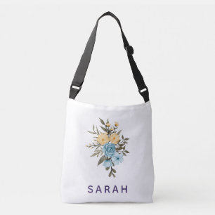 Watercolor Ridderspoor royalty Aangepaste naam Crossbody Tas