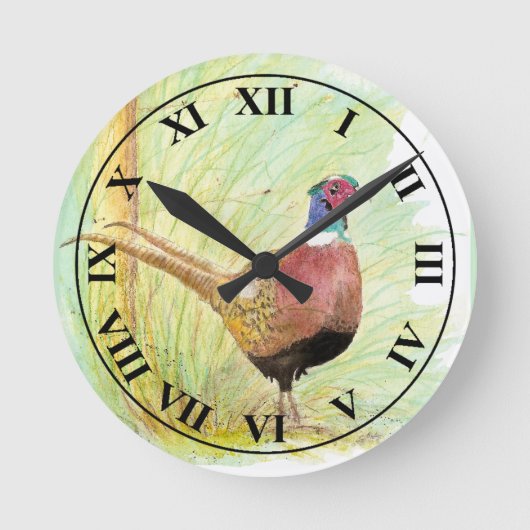 Watercolor Ring-Necked Pheasant Game Bird Ronde Klok (Voorkant)