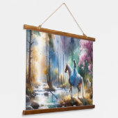 Watercolor River Horsewoman Forest Light Hangend Wandkleed (Gebogen)