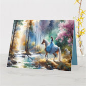 Watercolor River Horsewoman Forest Light Kaart (Gele Bloem)
