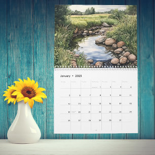 Watercolor rivier beek landschappen kalender