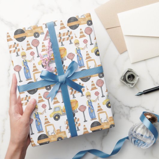 Watercolor Road Construction Theme Cadeaupapier (Geschenken)