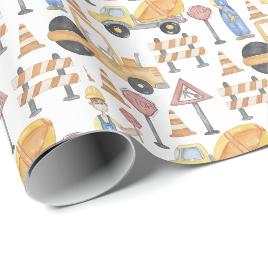 Watercolor Road Construction Theme Cadeaupapier (Rol Hoek)