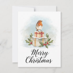 Watercolor Robin Cadeaus Holly Prettig Kerstfeest Feestdagenkaart