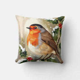 Watercolor Robin Christmas Design Kussen
