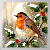 Watercolor Robin Christmas Design Poster (Voorkant)