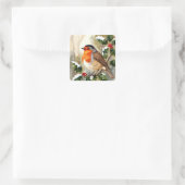 Watercolor Robin Christmas Design Vierkante Sticker (Tas)